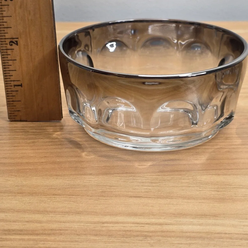 Vintage 1970's Arcoroc Thumbprint Bowls Mercury Silver‎ Color Rim Set of Two